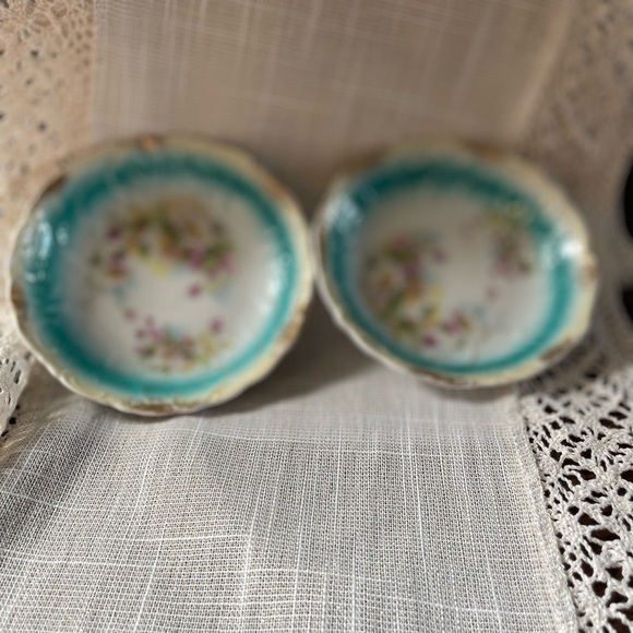 Antique Bavaria Style Floral Plates Aqua Gold Rim Set of 2 Victorian Porcelain - Picture 9 of 9